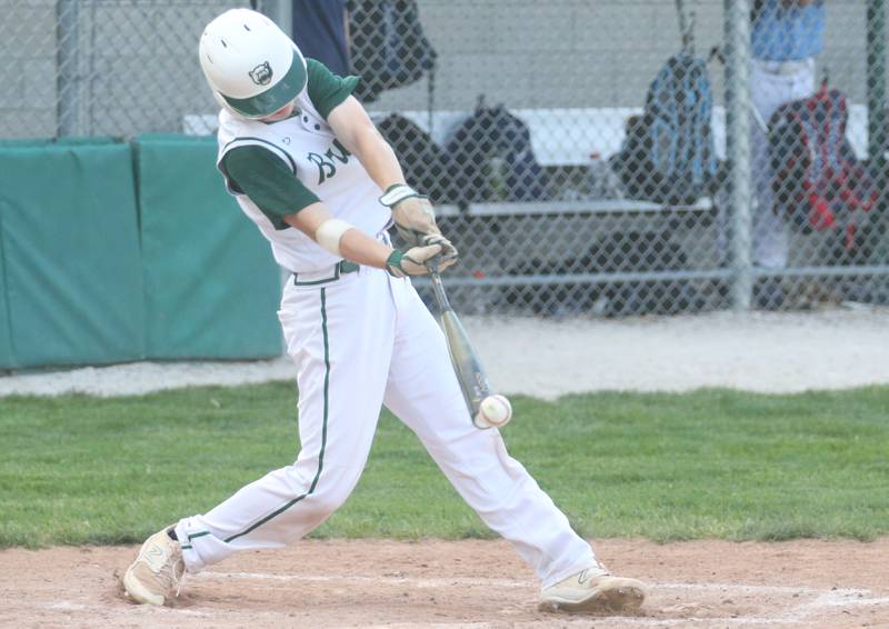 St. Bede's Carson Riva gets a hit against Bureau Valley on Wednesday, May 14, 2025 at St. Bede Academy.