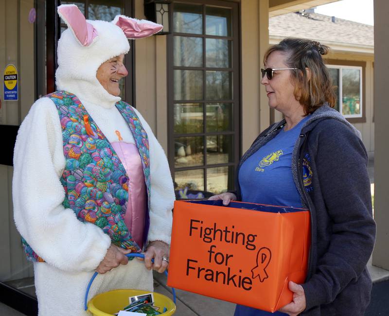 Cheryl Lee and Karen Rosenwinkle of the Elburn Lions chat at the Be the Match Stem Cell Screening and Blood Donation Event at Elburn's Lion's Club that was held for Frankie Techter on Saturday, April 8, 2023.