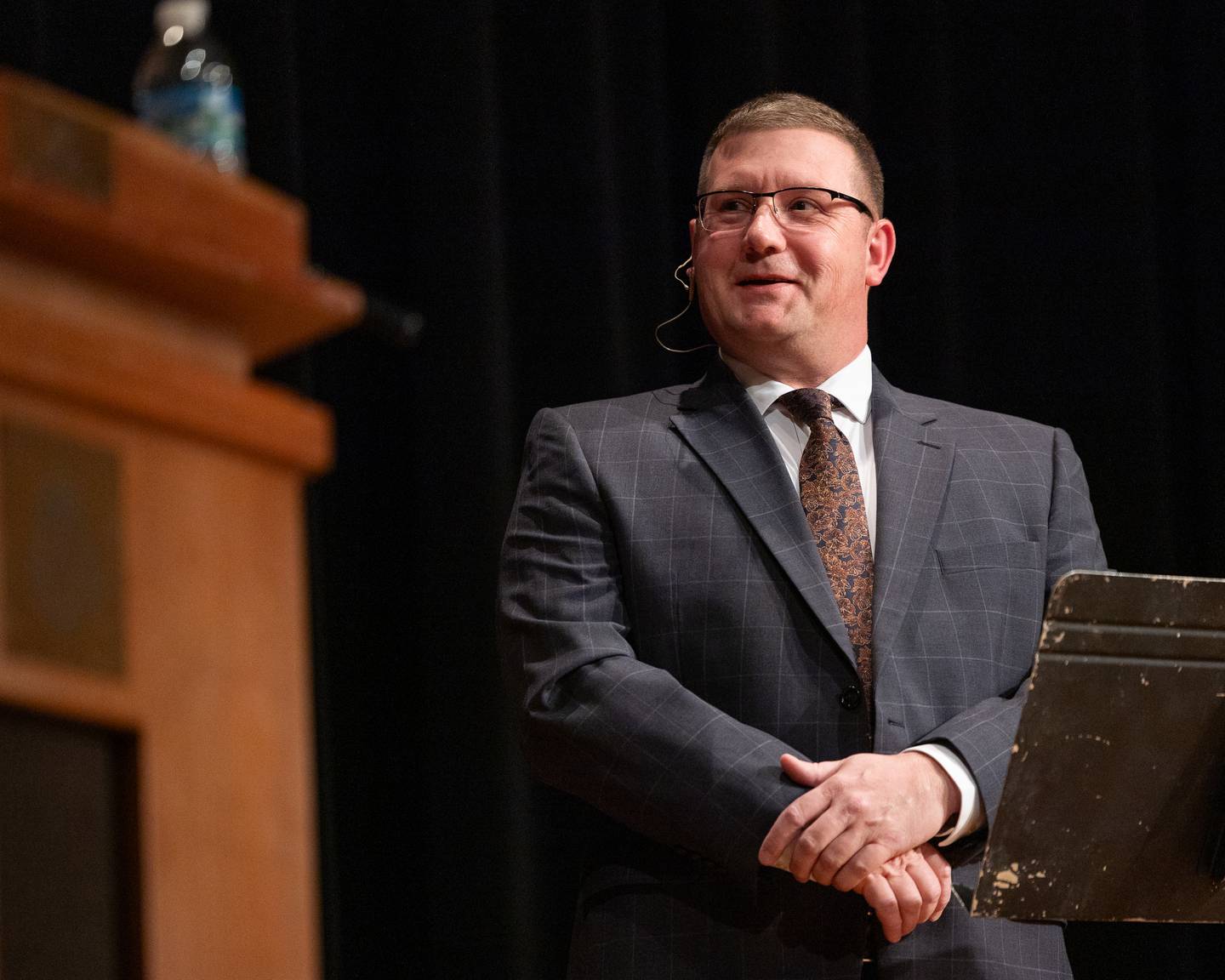 Candidate for Bureau County Sheriff, Mike Wittig answers question at the Bureau County Sheriff Forum on Tuesday, March 3, 2026 at Princeton High School's Auditorium.