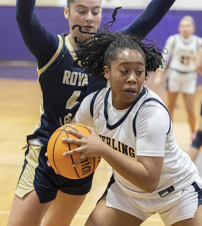 Sterling’s Joslyn Green works below the basket against Rockford Christian Friday, Dec. 26, 2025, at the Duchesses Basketball Christmas Classic.