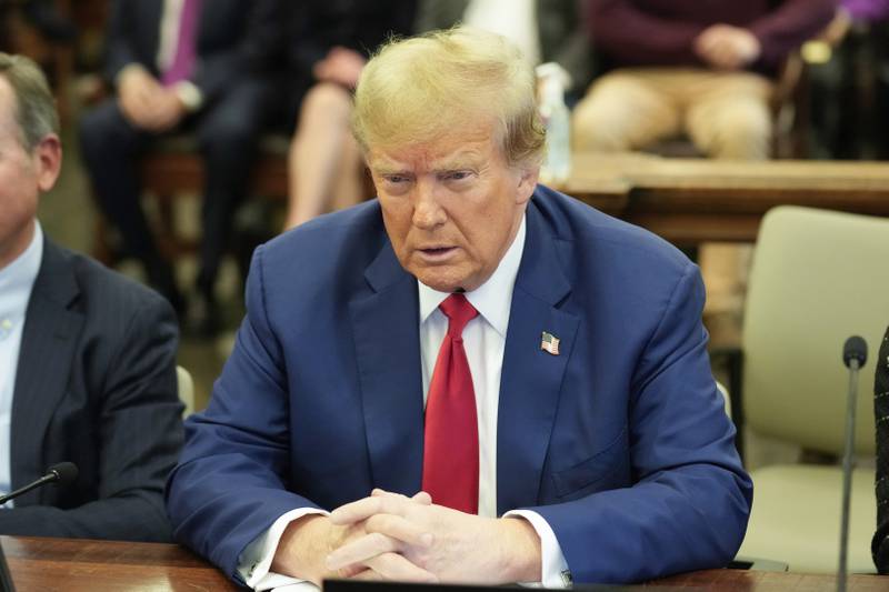 FILE - Former President Donald Trump sits in the courtroom before the start of closing arguments in his civil business fraud trial at New York Supreme Court, Jan. 11, 2024, in New York. (AP Photo/Seth Wenig, Pool, File)