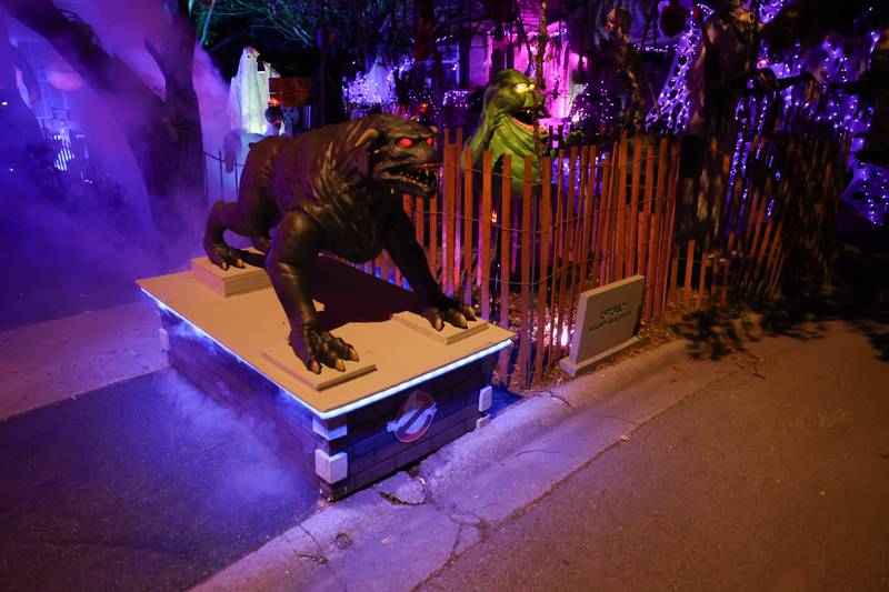Visitor are greeted by characters from Ghostbusters at the newest Halloween display by Dave Appel HorrorProps, who made national attention with his “Stranger Things” display, on Thursday, Oct. 17, 2024 in Plainfield.