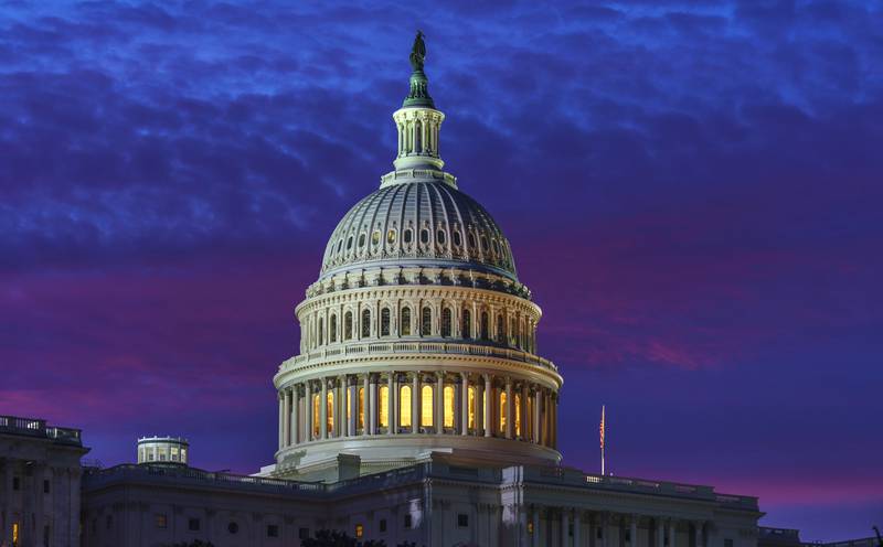 FILE - In this Nov. 6, 2020 file photo, dawn arrives on Capitol Hill in Washington.