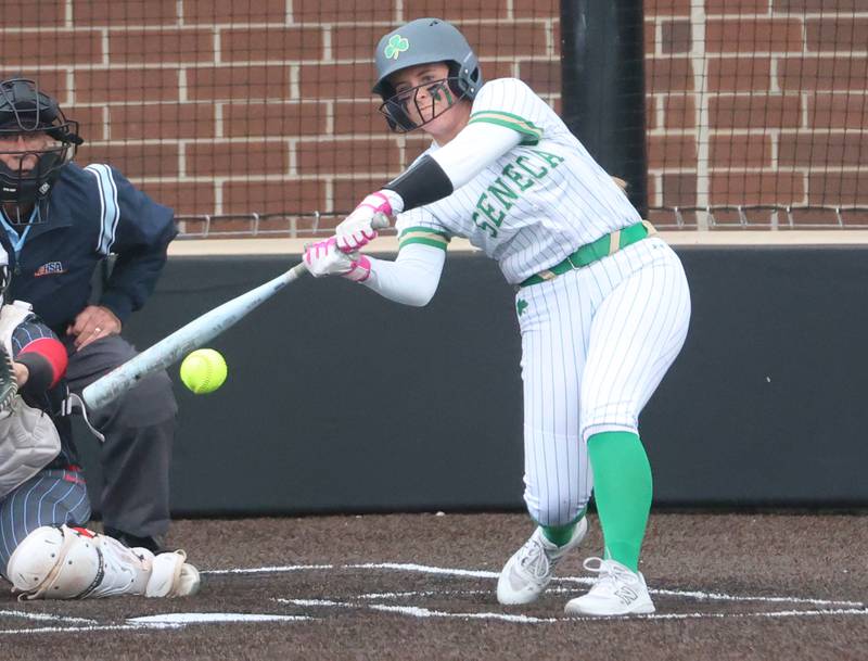 Seneca's Emma Mino gets a hit against Ottawa on Friday, May 1, 2026 at Seneca High School.