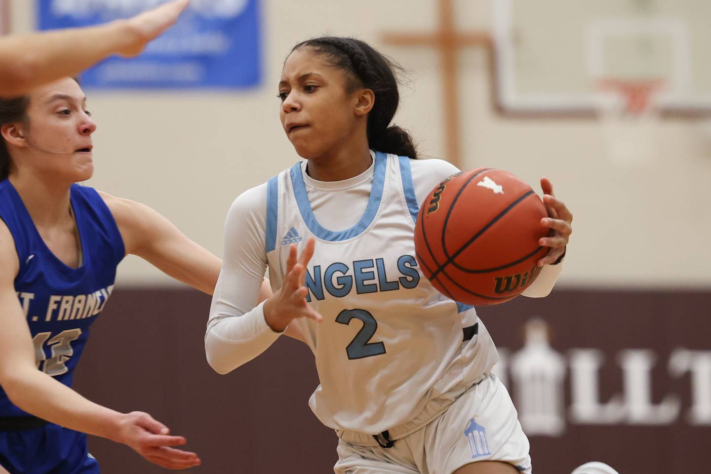 Joliet Catholic’s Layla Pierce drives to the basket against St. Francis on Monday, February 6th, 2023.