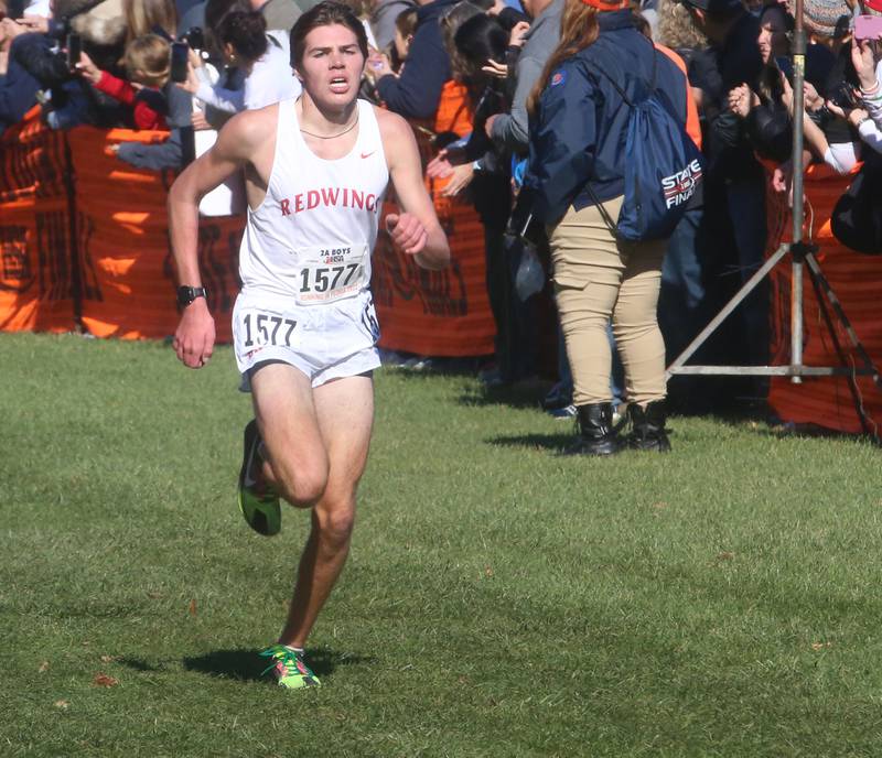 Benet Academy's Finn Richards competes in the Class 2A State Cross Country race on Saturday, Nov. 4, 2023 at Detweiller Park in Peoria.