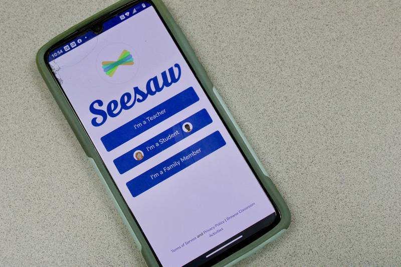 The Seesaw app as its appears on a mobile device. The parent-teacher-student message service experienced a credential stuffing incident. School districts in Dixon and Sterling temporarily suspended use of the app in response to the attack.