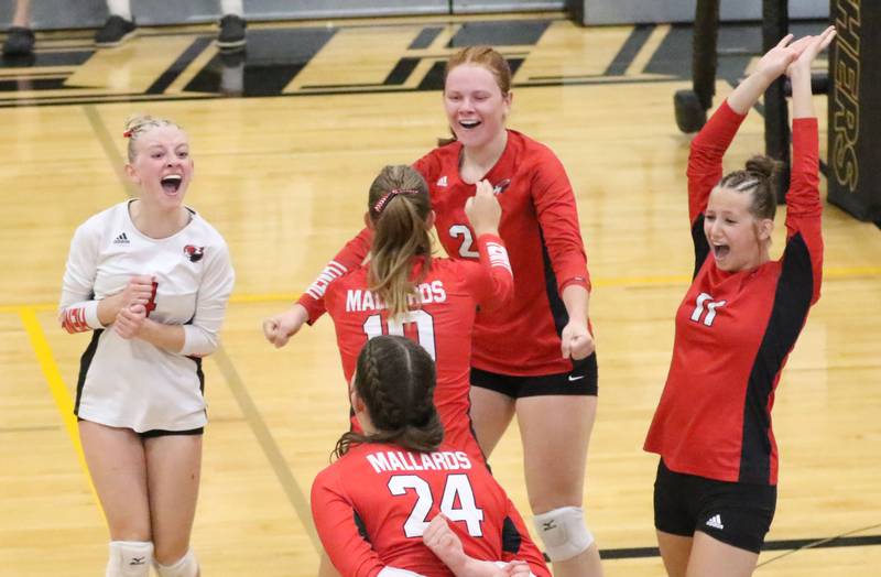 Henry-Senachwine's Brooklynn Thompson digs out a return from Seneca during the Tri-County Conference championship game on Thursday, Oct. 16, 2025 at Putnam County High School.
