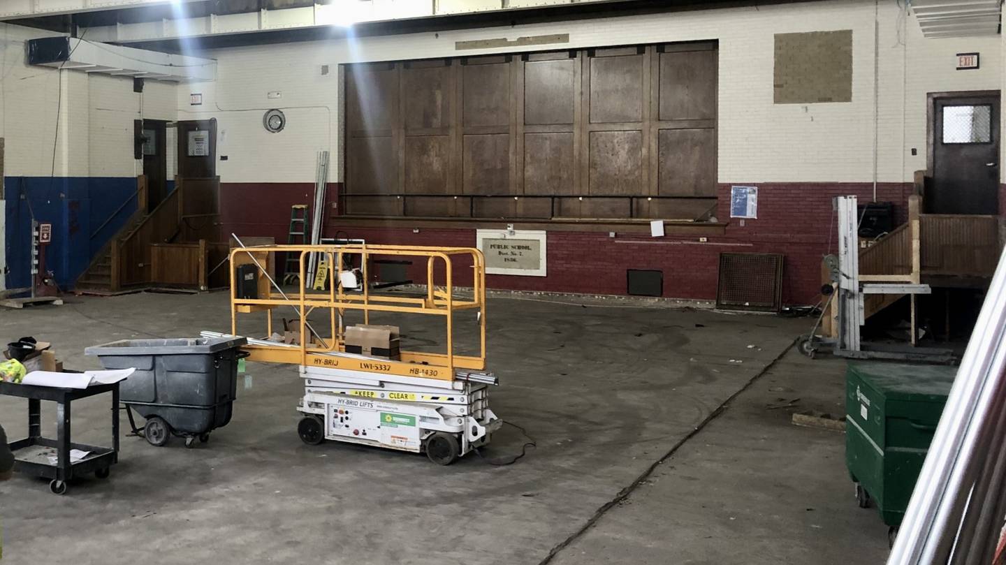 St. Charles School District 303 is remodeling the former Lincoln School gymnasium and adjacent classroom into a new Professional Learning Center, with new flooring, finishes and a dropped down acoustical ceiling to be installed.