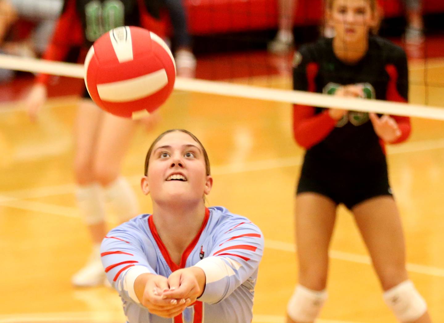 Ottawa's Olivia Evola chases down the ball against L-P on Thursday, Sept. 21, 2023 at Kingman Gym.