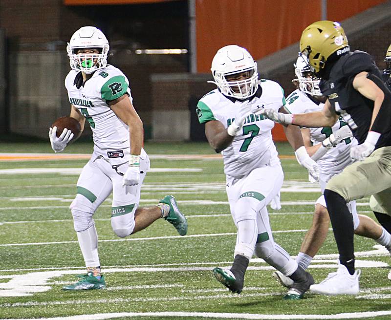 Providence Catholic's Kaden Nickel (5) runs the ball against Sacred Heart-Griffin in the Class 4A state title on Friday, Nov. 25, 2022 at Memorial Stadium in Champaign.