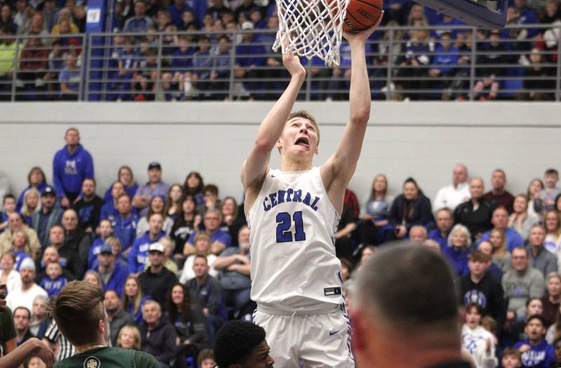 Burlington Central’s Drew Scharnowski scores against Rockford Boylan in IHSA Class 3A Sectional action at Burlington Central High School Wednesday night.