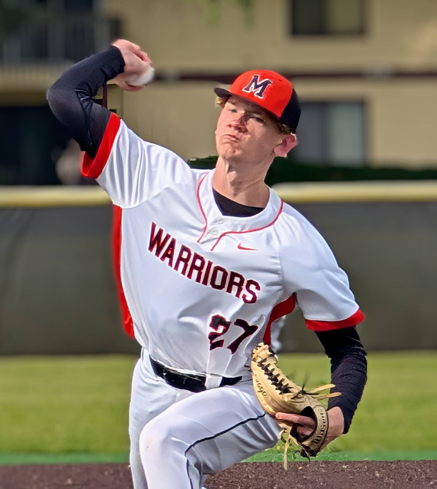 McHenry's Scotty Cole throws to the plate against Prairie Ridge in Fox Valley Conference action Monday, May 19, 2025, in McHenry.