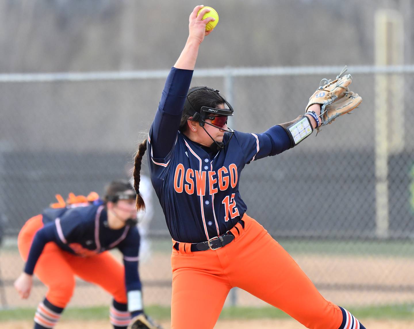 Oswego’s Aubriella Garza works on the final Wheaton Warrenville South hitter during a game on April 10, 2025 at Wheaton Warrenville South High School in Wheaton.
