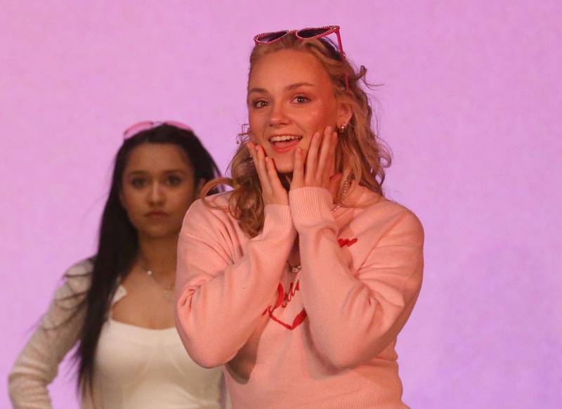 Regina George played by Aliha Diaz acts out a scene during a rehearsal of “Mean Girls-High School Version" on Monday, March 10, 2025 in Matthiessen Auditorium at La Salle-Peru Township High School.