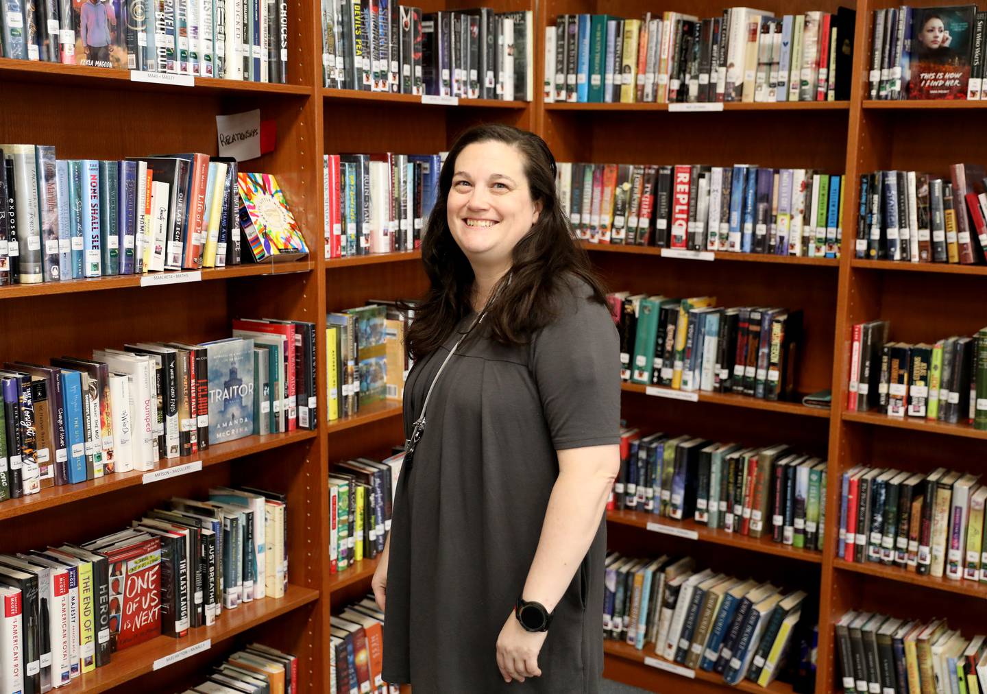 Kaneland High School media specialist Jessica Parker provides homework help and a calming environment to busy students. Parker strives to make all students feel welcome at the Kaneland High School library, whether they need a quiet place to complete schoolwork or conduct research.