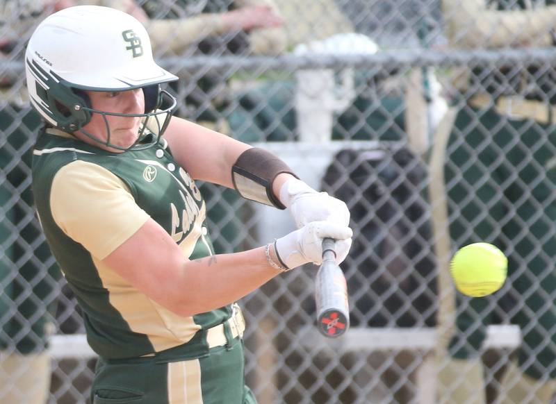 St. Bede's Bella Pinter smacks a hit against Marquette on Monday, April 22, 2024 at St. Bede Academy.