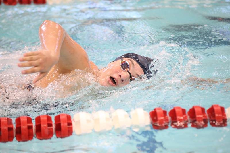 Sterling's Payton Purdy competes in the 100 yard freestyle during a swimming meet on Tuesday, Oct. 10, 2023 at L-P High School.