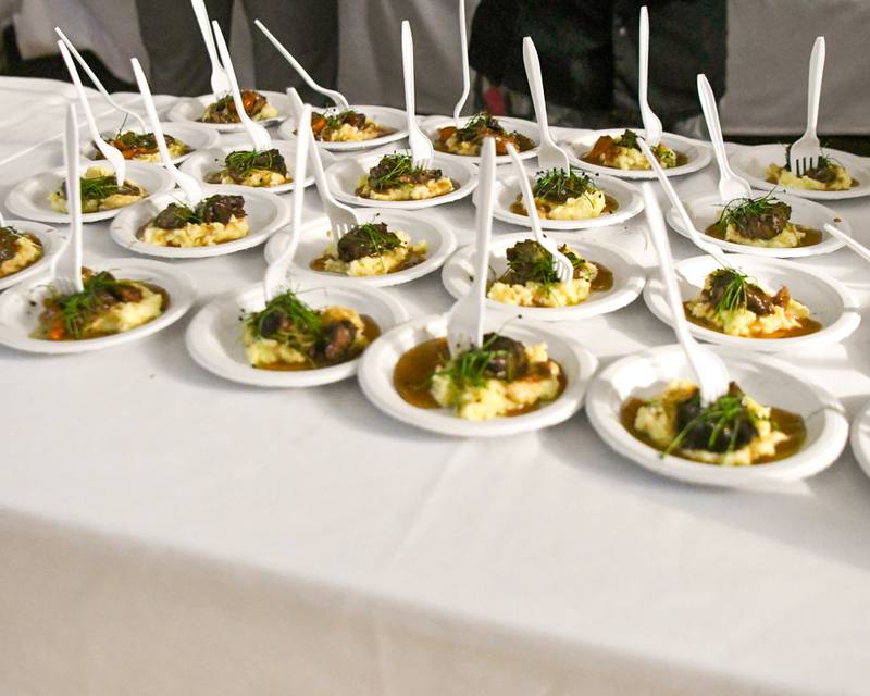 Red wine braised short ribs waiting to be sampled during the 21st annual CASA DeKalb County's Men Who Cook fundraiser held at Northern Illinois University's Barsema Alumni and Visitors Center.