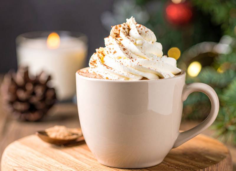 Warm up hearts and hands this winter with the delicious comfort of warm milk in coffee. This cold-weather drink features the addition of cinnamon and vanilla flavors.
