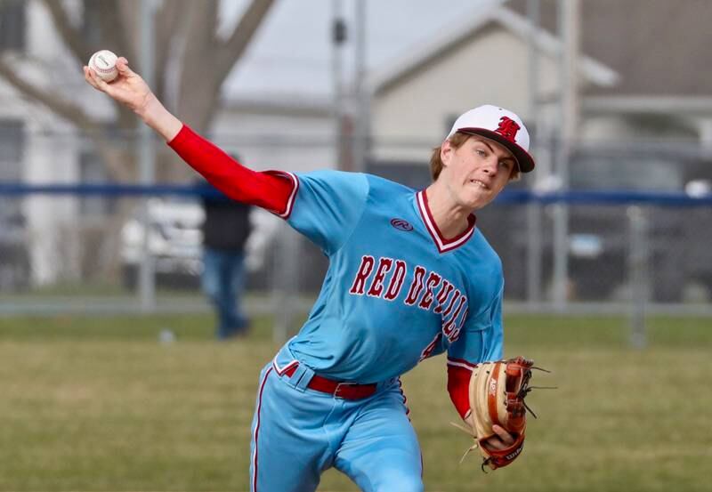 Hall sophomore Max Bryant pitches during Monday's game at Prather Field. He shut out host Princeton 2-0 on two hits while striking out 10.