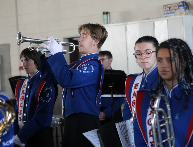 Berkley Murphy, 16, of Lindenhurst with the Lakes Community High School Band Wind Ensemble, plays Taps on his trumpet during the Lindenhurst Veterans Day Ceremony at the Public Works garage behind the Village Hall on November 11th in Lindenhurst.
Photo by Candace H. Johnson for Shaw Local News Network