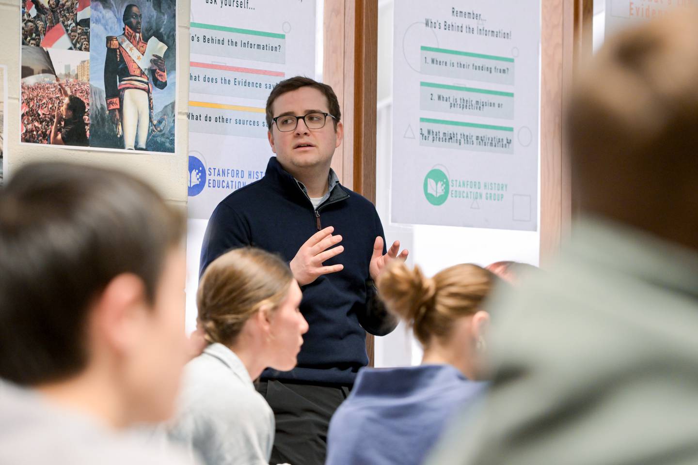 Geneva High School Social Studies Dept. Chair Lucas Rojas who received a $5,000 grant from the Jack Miller Center for the creation of a Wall of Honor for GHS veterans teaches a Government class on Monday, Feb 2, 2026 in Geneva.
