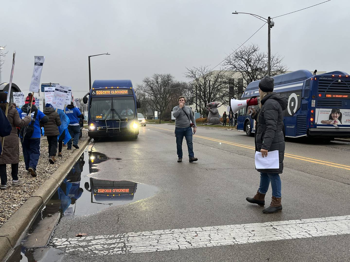 Union nurses on strike on Tuesday, Nov. 21, at Ascension Saint Joseph – Joliet Hospital, 333 Madison St., Joliet.