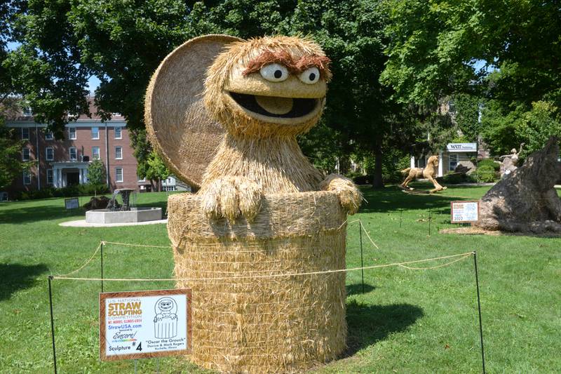 "Oscar the Grouch" is one of four straw sculptures currently on display in Mt. Morris through Aug. 27. Oscar was created by Danica and Mark Rogers of Rochelle.