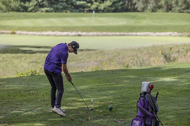 Dixon’s Alex Harrison drives on #13 Wednesday, Sept. 27, 2023 during the class 2A golf regionals at Deer Valley Country Club.