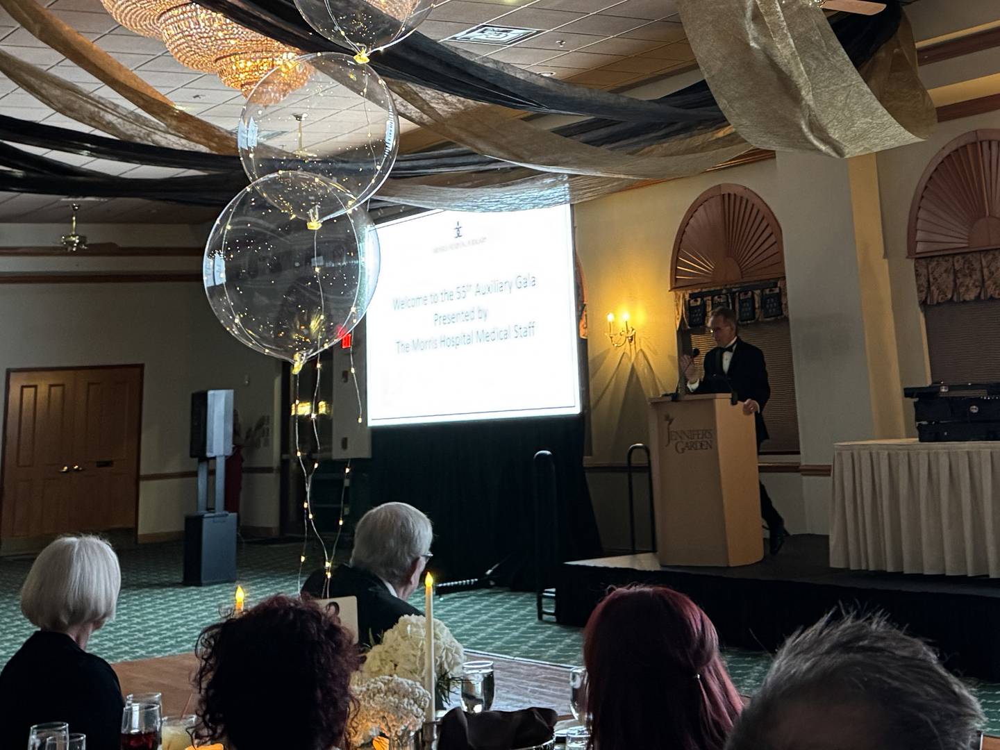 Morris Hospital CEO Tom Dohm addresses the crowd at the 55th annual Morris Hospital Auxiliary Gala at Jennifer's Garden, Saturday, Feb. 8, 2025.
