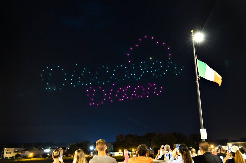 Discover Dixon lights up the sky as the drone light show begins at Venetian Night. Venetian Night in Dixon featured magicians, street performers, face painting, a spaghetti eating contest, mini boat races, a drone light show and more. The Discover Dixon event was held along the riverfront in Dixon on Aug. 9, 2025.