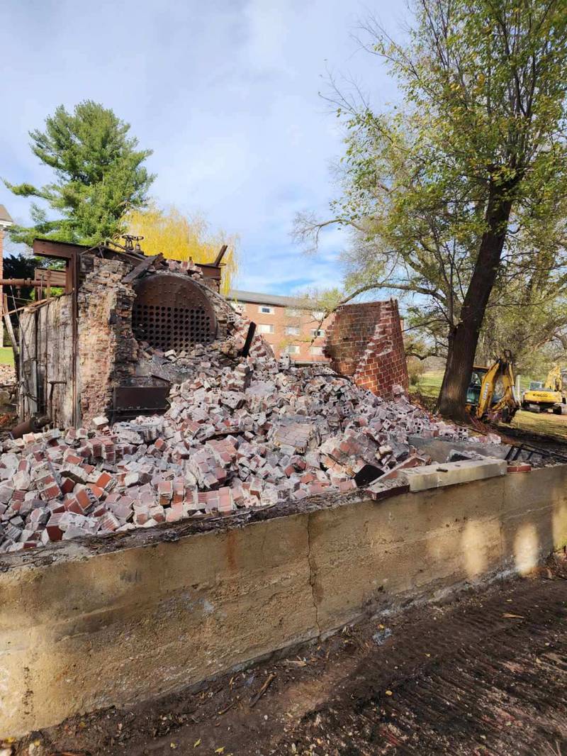 Activity is already starting on the old Shimer College campus, as Growth General Contracting, LLC has coordinated the demolition of the dilapidated maintenance building on campus Nov. 7.
