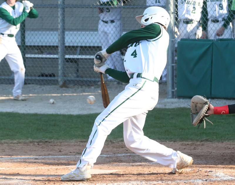 St. Bede's Gino Ferrari gets a base hit against Indian Creek on Thursday, March 28, 2024 at St. Bede Academy.