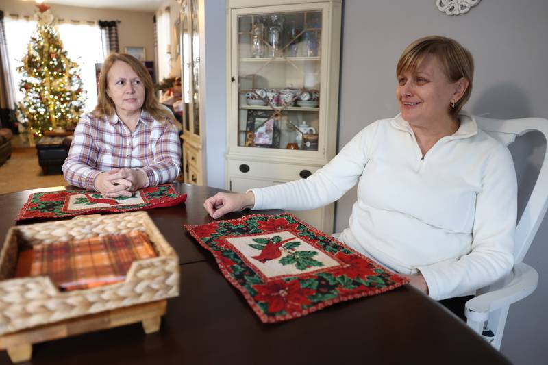 Iryna Baker, right, convinced her long time friend Alla Lavrinenko to flee the Ukraine and come to her home in Plainfield when the war started.