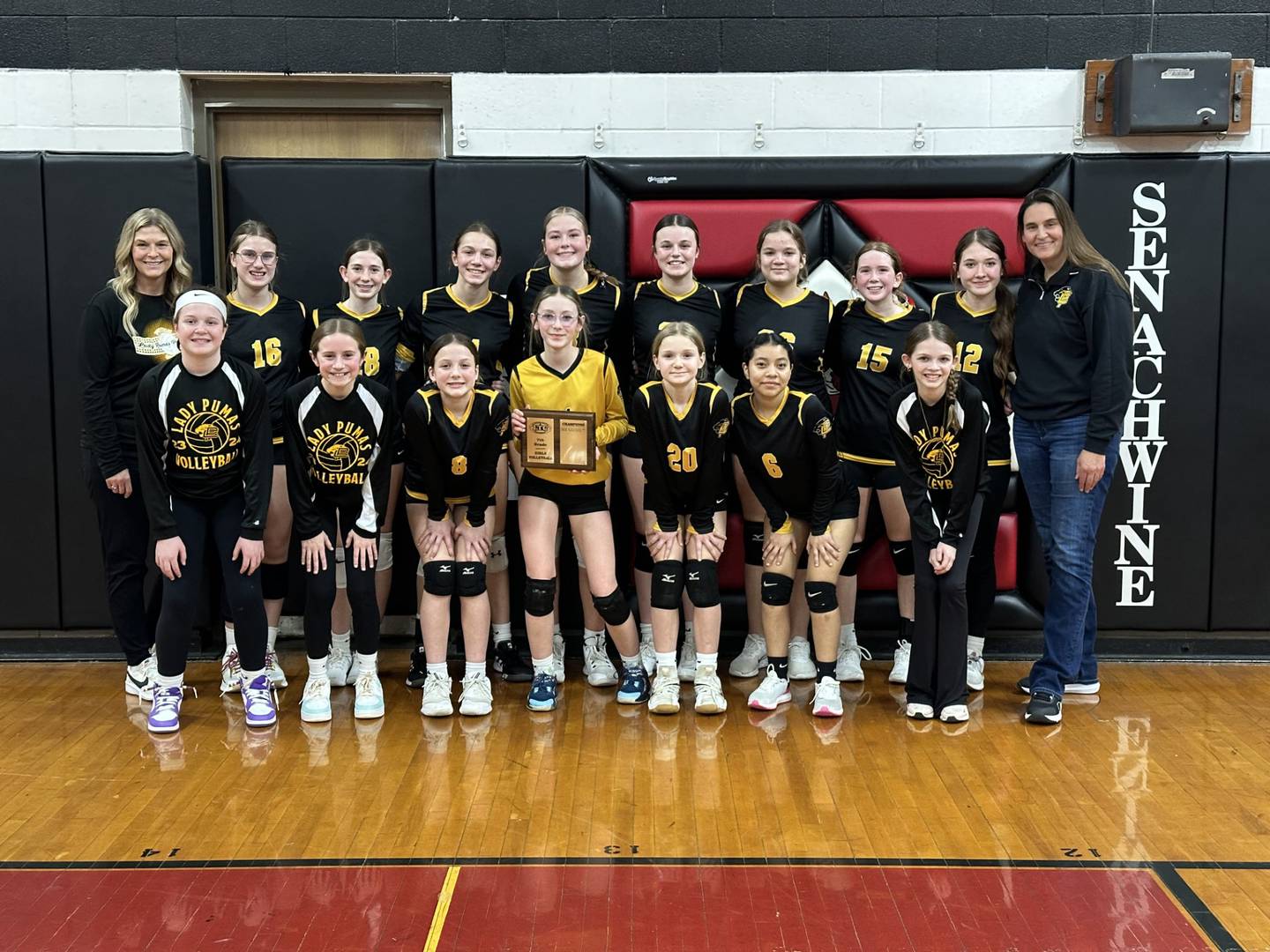 The Putnam County Pumas seventh-grade team defeated Henry and El Paso-Gridley to win the Tri-County Conferenceynn volleyball tournament. Team members are (front row, from left) Murphy Hopkins, Anniston Judd, Lillian Bouxsein, Jaylynn Dickey, MaKenna Wrobleski, Joselyn Lopez and Savannah Grasser; and (back row) Coach Julie Zuniga, Anna Poignant, Bailee VIce, Hannah Heiberger, Tula Rue, McKlay Gensini, Kinsey Pierski, Kami Nauman, Millie Harris and Coach Shannon Jenkins.