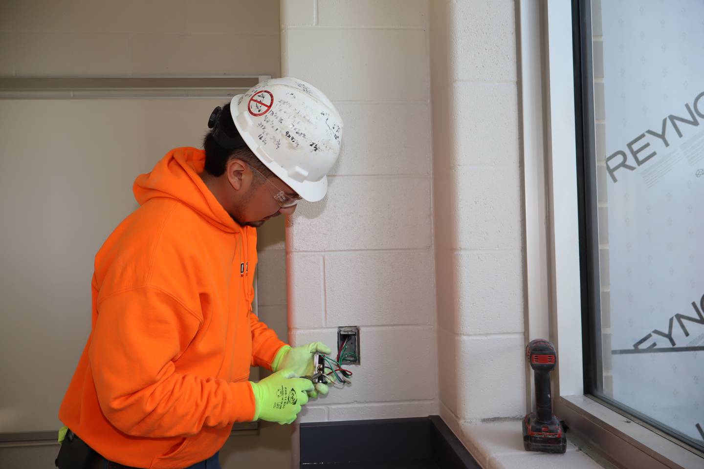 Christian Pantoja, a 2015 graduate of Hufford Junior High School in Joliet, is an electrical apprentice at the new Hufford Junior High School.