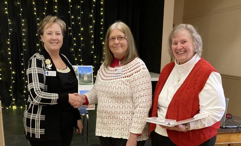 Millie Dutchoff (center) is shown with Regent Laurie Perry (left) and Chaplain Mary Lou Kator (right). Photo provided by Rochelle Chapter of DAR.