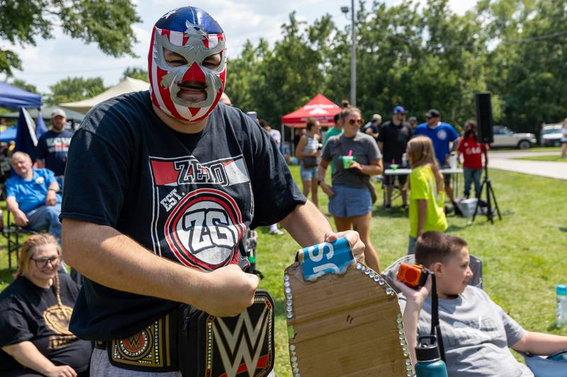 Kyle Cardinals flexes at the Taste of the Illinois Valley DreamWave Wrestling event on Saturday, August 2, 2025 at Centennial Park in Peru.