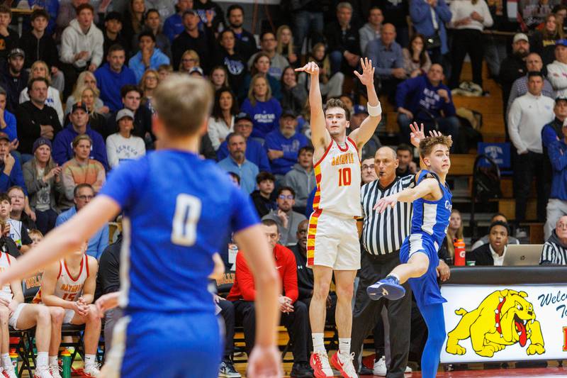 Batavia's Joe Reid shoots a three pointer against Geneva on Friday, Feb.6,2026 in Batavia.