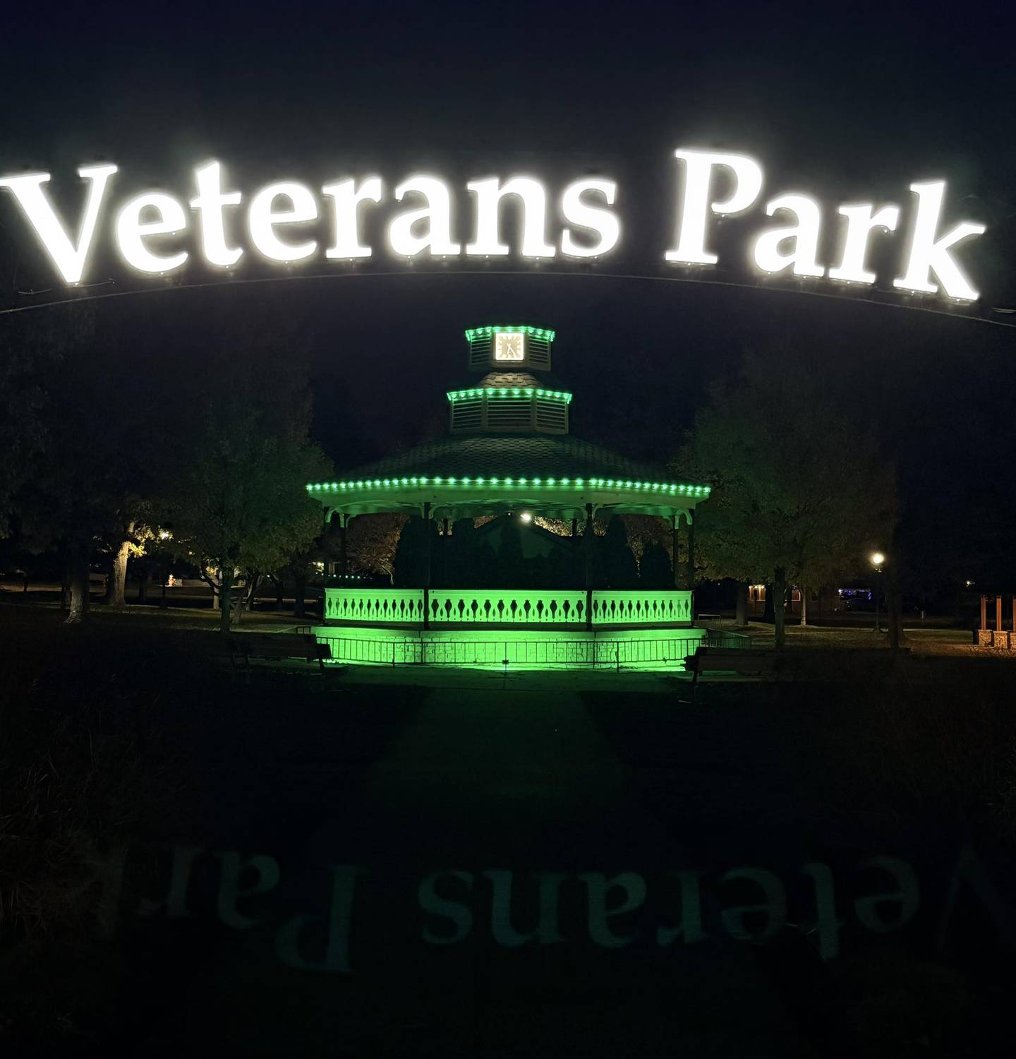 McHenry worked with American Legion Post 491 and McHenry County to light up Miller Point Park and Veterans Park  for Operation Green Light, seen here on Thursday, Nov. 6, 2025, honoring Veterans Day.