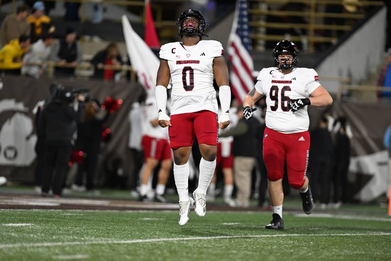 Skyler Gil-Howard celebrates a sack in NIU's game against Western Michigan on Wednesday, November 6, 2024 in Kalamazoo, Michigan.