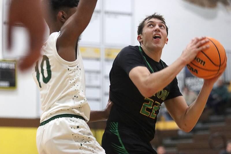Crystal Lake South’s Tony Santarelli works under the hoop against Grayslake Central during Hinkle Holiday Classic varsity boys basketball tournament action on Thursday, Dec. 26, 2024 at Jacobs High School in Algonquin.