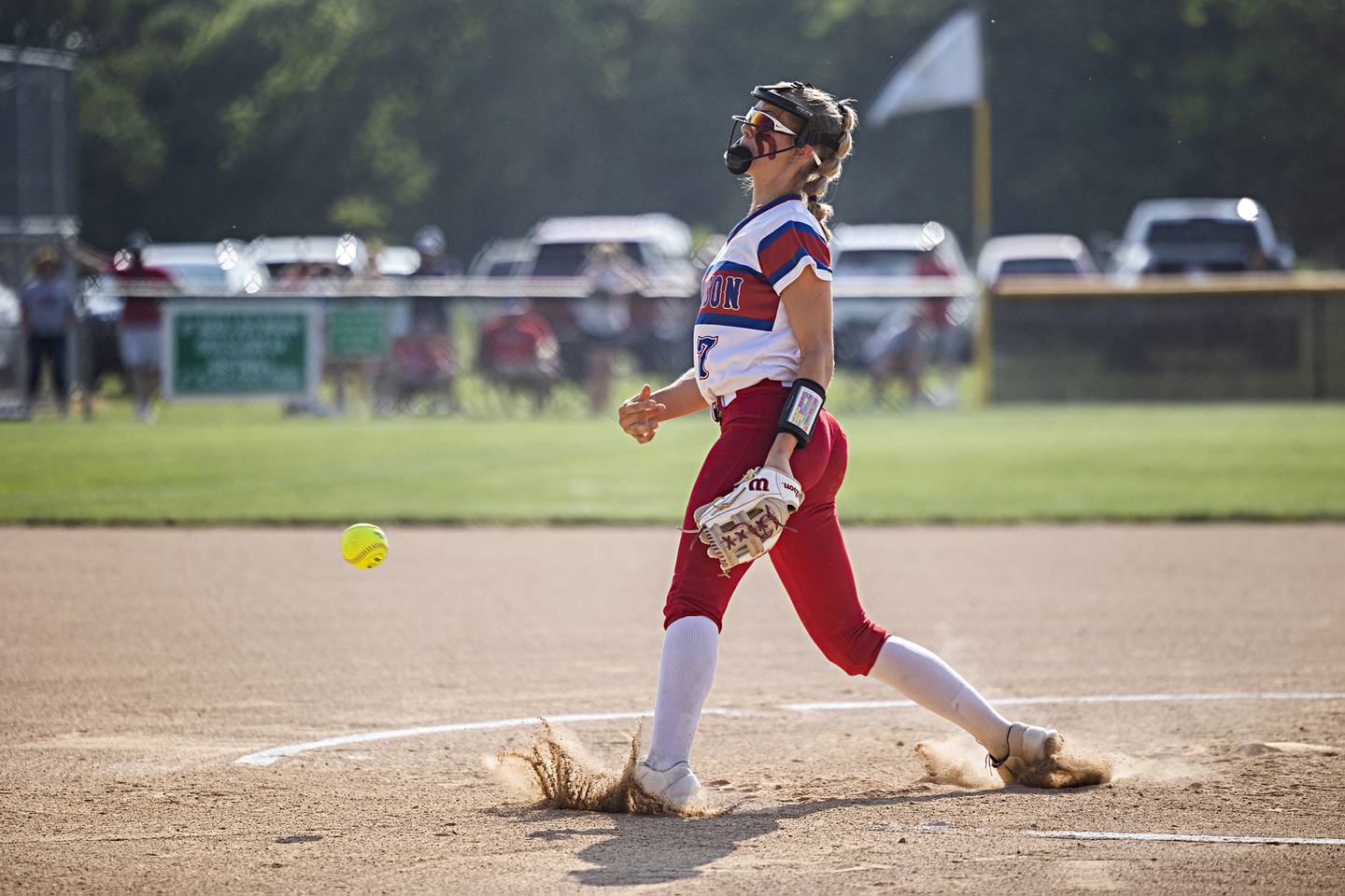 Morrison’s Bella Duncan fires a pitch against West Central on Wednesday, May 24, 2023 during their Class 1A sectional semifinal at St. Bede Academy.
