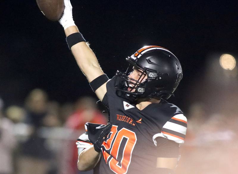 McHenry’s James Butler celebrates after recovering a Crystal Lake South fumble in varsity boys football at McCracken Field on the campus of McHenry High School in McHenry on Friday, Sept. 5, 2025.
