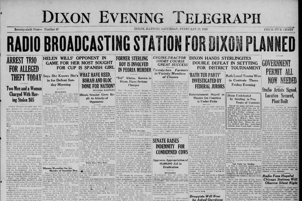 Historical covers for February 27: Radio Broadcasting Station for Dixon Planned