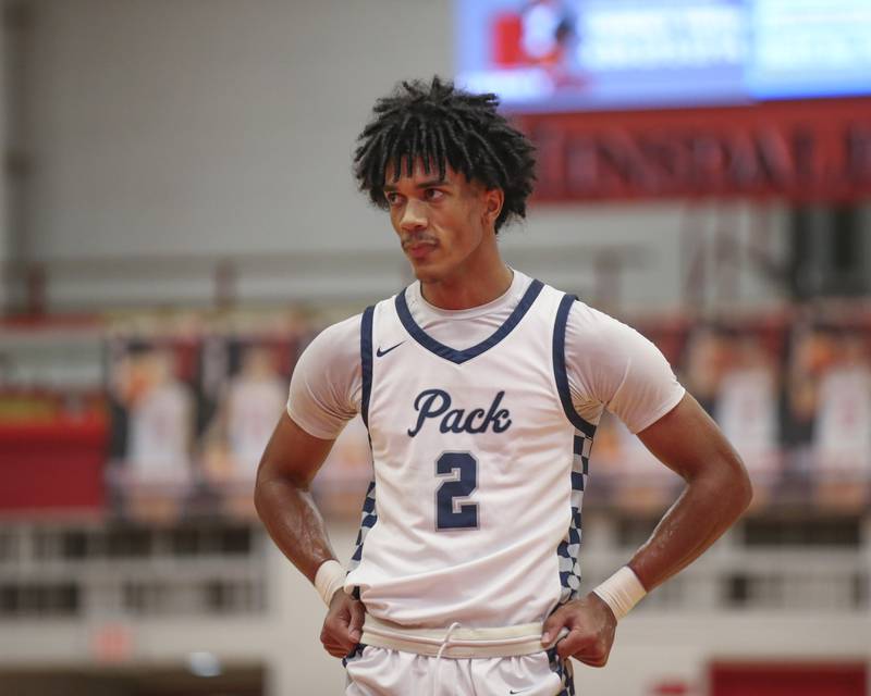 Oswego East's Jacsen Tucker (2) waits at the line before shooting a free throw during their Hinsdale Central Holiday Classic basketball game between Morgan Park at Oswego East Saturday, Dec 27, 2025 in Hinsdale.