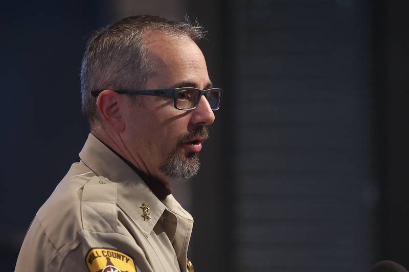 Will County Sheriff’s Deputy Chief Dan Jungles speaks at the press conference to give updates on the eight people fatally shot in Joliet and Joliet Township on Sunday at Joliet City Hall on Tuesday, Jan. 23.
