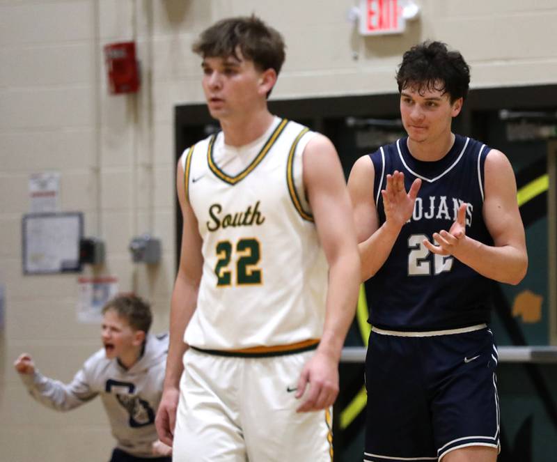 Cary-Grove's Adam Bauer (right) celebrates their 61-53 win over Crystal Lake South in a Fox Valley Conference boys basketball game on Friday, Jan. 23, 2026, at Crystal Lake South High School.