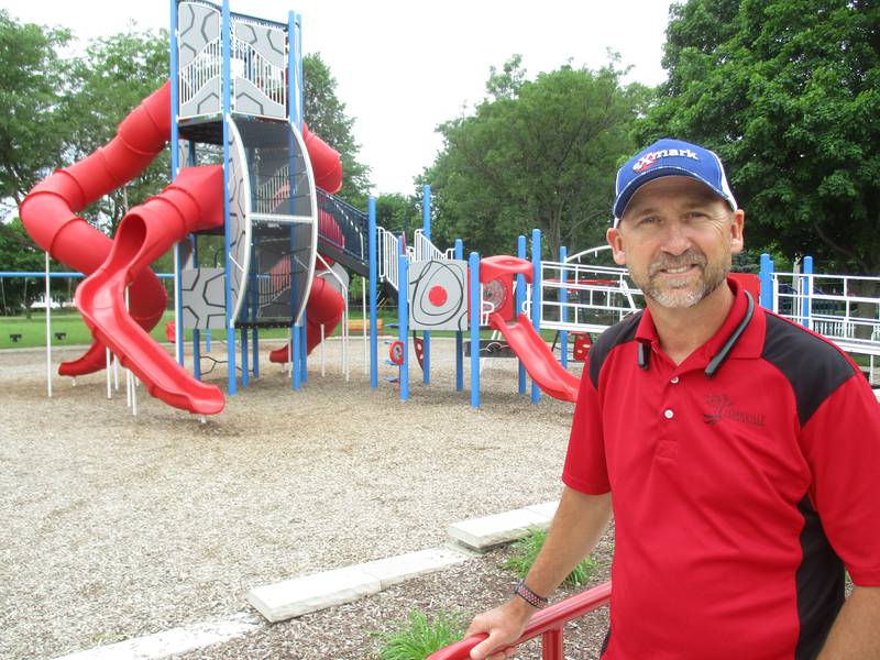 Yorkville Superintendent of Parks Scott Sleezer has been building and maintaining the city's park system for the past 30 years. He is shown here with the playground equipment in Beecher Park. (Mark Foster -- mfoster@shawmedia.com)